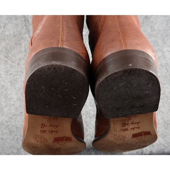 John Fluevog Boots Womens 6 Tall Riding Picnics Brie Brown Leather Studded Toe - Picture 9 of 16